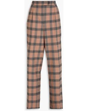 Zimmermann Pleated Checked Twill Straight-leg Trousers - Natural