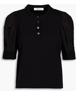 FRAME Poplin-paneled Cotton-jersey Top - Black