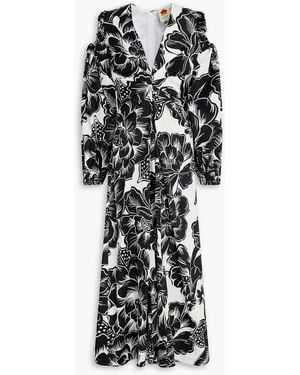 FARM Rio Cold-shoulder Floral-print Cotton-sateen Midi Dress - Black