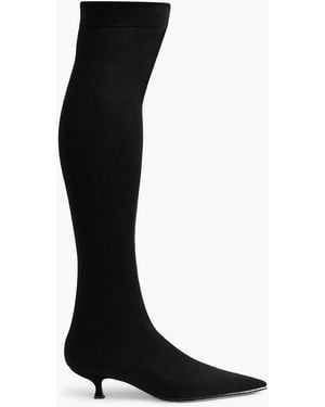 Rene Caovilla Crystal-Embellished Stretch-Knit Over-The-Knee Boots - Black