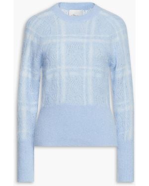 3.1 Phillip Lim Checked Pointelle-Knit Alpaca-Blend Sweater - Blue
