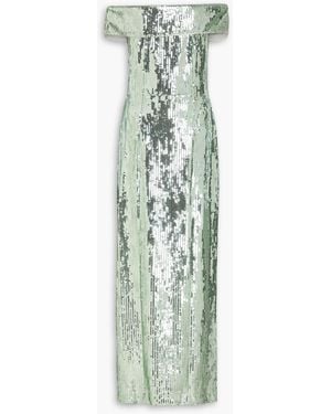 Galvan London Glencoe Off-The-Shoulder Sequined Tulle Gown - Green