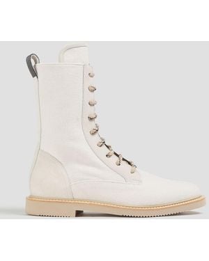 Brunello Cucinelli Bead-embellished Canvas Combat Boots - White