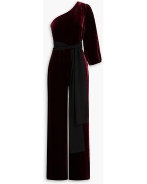 Saloni One-Sleeve Velvet Wide-Leg Jumpsuit - Black