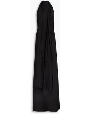 Halston Speranza Draped Chiffon And Satin Gown - Black