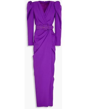 Rhea Costa Wrap-effect Draped Crepe Gown - Purple