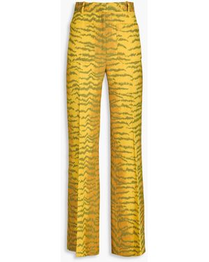 Victoria Beckham Tiger-print Wool-blend Twill Flared Trousers - Yellow