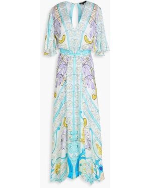 Maje Printed Satin Maxi Dress - Blue