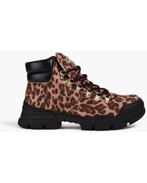 Love Moschino Leopard-print Felt Hikinig Boots - Brown
