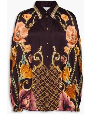 CAMILLA Crystal-embellished Printed Silk-charmeuse Shirt - Orange