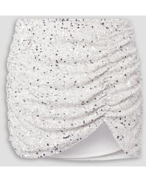 retroféte Celestia Ruched Sequined Crepe De Chine Mini Skirt - White