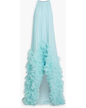 Badgley Mischka Ruffled Chiffon Gown - Blue