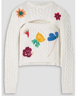 Rosie Assoulin Thousand In One Ways Embroidered Cable-knit Wool-blend Jumper - Grey