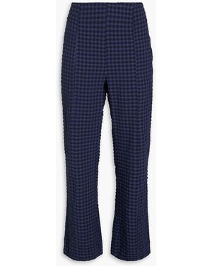 Ganni Seersucker Straight-leg Trousers - Blue