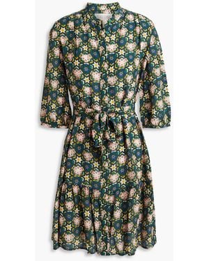 Saloni Tyra Printed Silk Crepe De Chine Mini Dress - Green