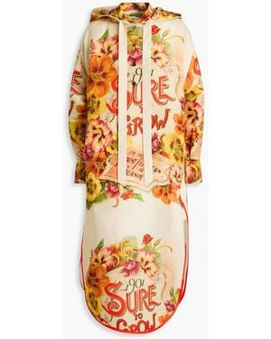 Zimmermann Printed Linen And Silk-blend Hooded Kaftan - Orange