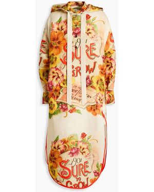 Zimmermann Printed Linen And Silk-blend Hooded Kaftan - Orange