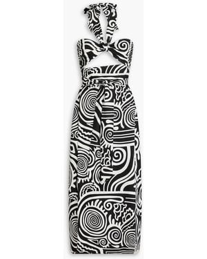 Mara Hoffman Paula Two-tone Printed Tm And Linen-blend Midi Wrap Dress - White
