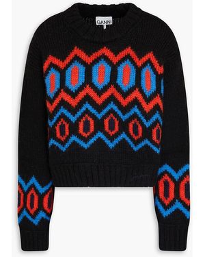 Ganni Jacquard-knit Wool Jumper - Black