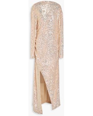 Needle & Thread Ruched Sequined Tulle Midi Dress - Natural