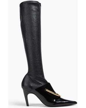 Jil Sander Embellished Patent And Stretch-leather Knee Boots - Black