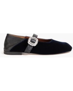 Wales Bonner Velvet Collapsible-Heel Mary Jane Flats - Black