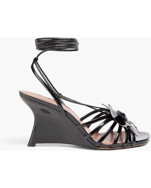 Zimmermann Embellished Patent-Leather Wedge Sandals - Black
