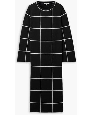 Lafayette 148 New York Checked Cashmere Midi Dress - Black