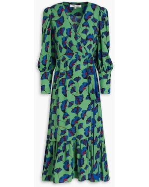 Diane von Furstenberg Blade Gathered Floral-print Crepe Midi Wrap Dress - Green