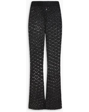 STAUD Adrianna Sequin-Embellished Crochet-Knit Wide-Leg Trousers - Black