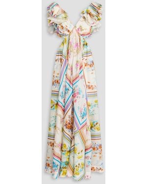 Zimmermann Cutout Printed Silk-Chiffon Maxi Dress - White