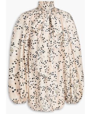 Zimmermann Pussy-Bow Printed Silk-Twill Blouse - White