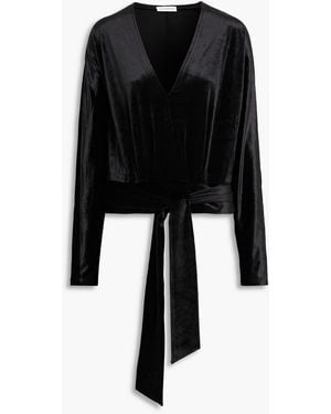GOOD AMERICAN Pleated Belted Stretch-velvet Top - Black