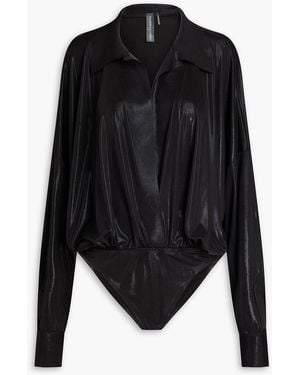 Norma Kamali Gathered Lamé Bodysuit - Black