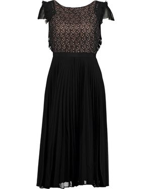 Saloni Luella Cotton-Lace And Pleated Chiffon Dress - Black