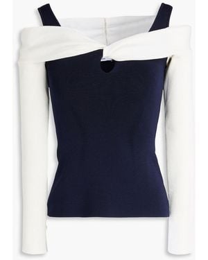 Safiyaa Klaudia Cold-Shoulder Stretch-Knit Top - Blue