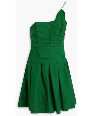 FARM Rio One-shoulder Pleated Linen-blend Mini Dress - Green