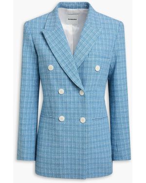 Sandro Double-breasted Cotton-blend Tweed Blazer - Blue