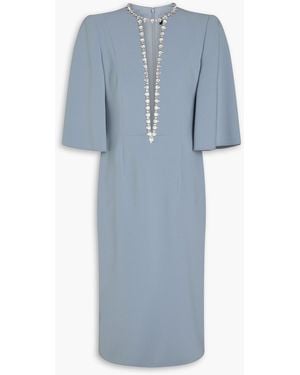 Jenny Packham Crystal-Embellished Tulle-Trimmed Crepe Midi Dress - Blue