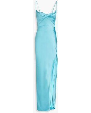 Nicholas Ariah Cowl Draped Satin Maxi Dress - Blue