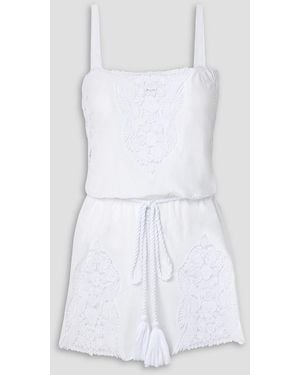 Miguelina peggy Belted Crochet-trimmed Cotton-poplin Playsuit - White