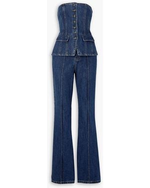 Self-Portrait Convertible Strapless Denim Jumpsuit - Blue