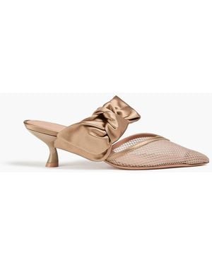 Malone Souliers Marie Bow-Detailed Satin And Mesh Mules - Natural