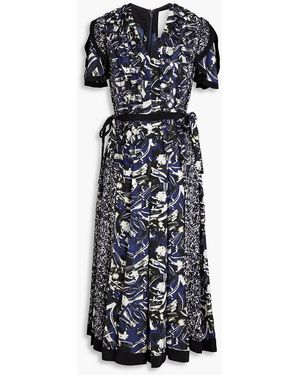 3.1 Phillip Lim Midikleid aus seiden-seersucker mit print und falten - Schwarz