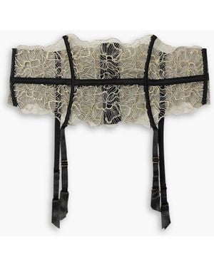 Coco De Mer Damona strumpfgürtel aus leavers-spitze in metallic-optik mit satinbesatz - Schwarz