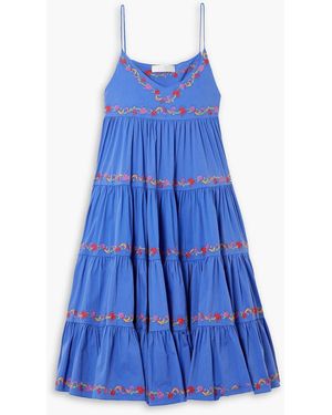 Caroline Constas Katarina midikleid aus popeline aus einer baumwollmischung mit stickereien - Blau