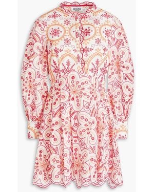 Charo Ruiz Franca Pleated Broderie Anglaise Cotton-blend Mini Dress - Pink