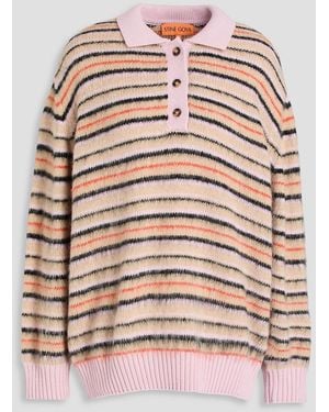 Stine Goya Gestreifter strickpullover mit intarsienmuster und polokragen - Weiß