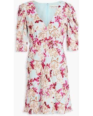 Saloni Floral-Print Crepe Mini Dress - Red