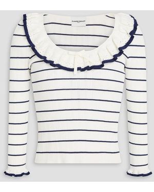 Claudie Pierlot Ruffled Striped Knitted Jumper - Grey